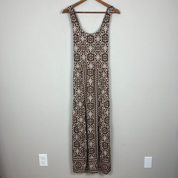 J Jill Maxi Dress Medium Brown Beige Sleeveless Floral Stretch Racerback Boho‎ M - Picture 10 of 14